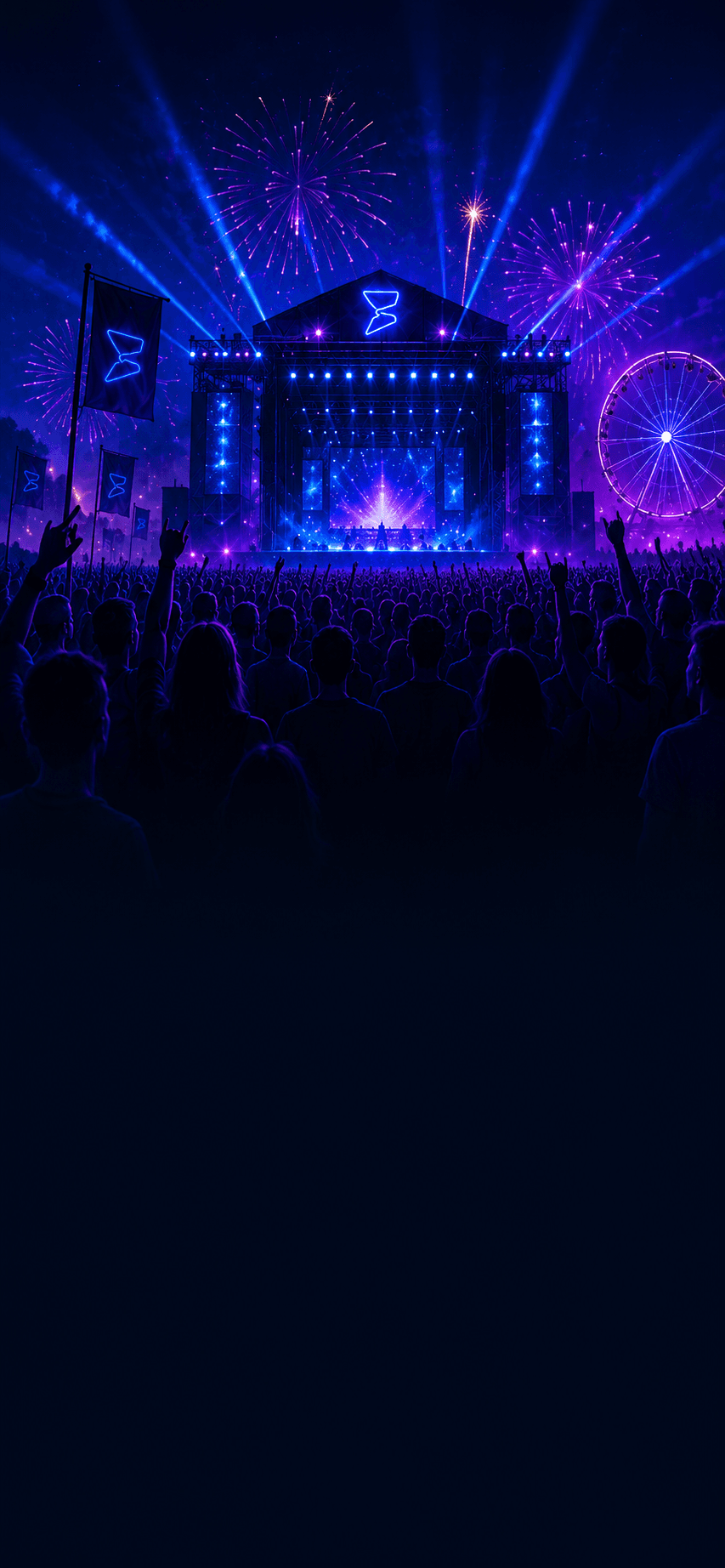 Dream Festival main stage at night with fireworks
